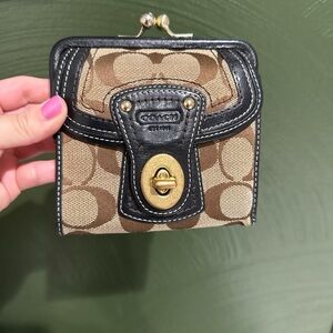 Coach legacy Signature Canvas Wallet with Black Leather Trim and Gold Hardware